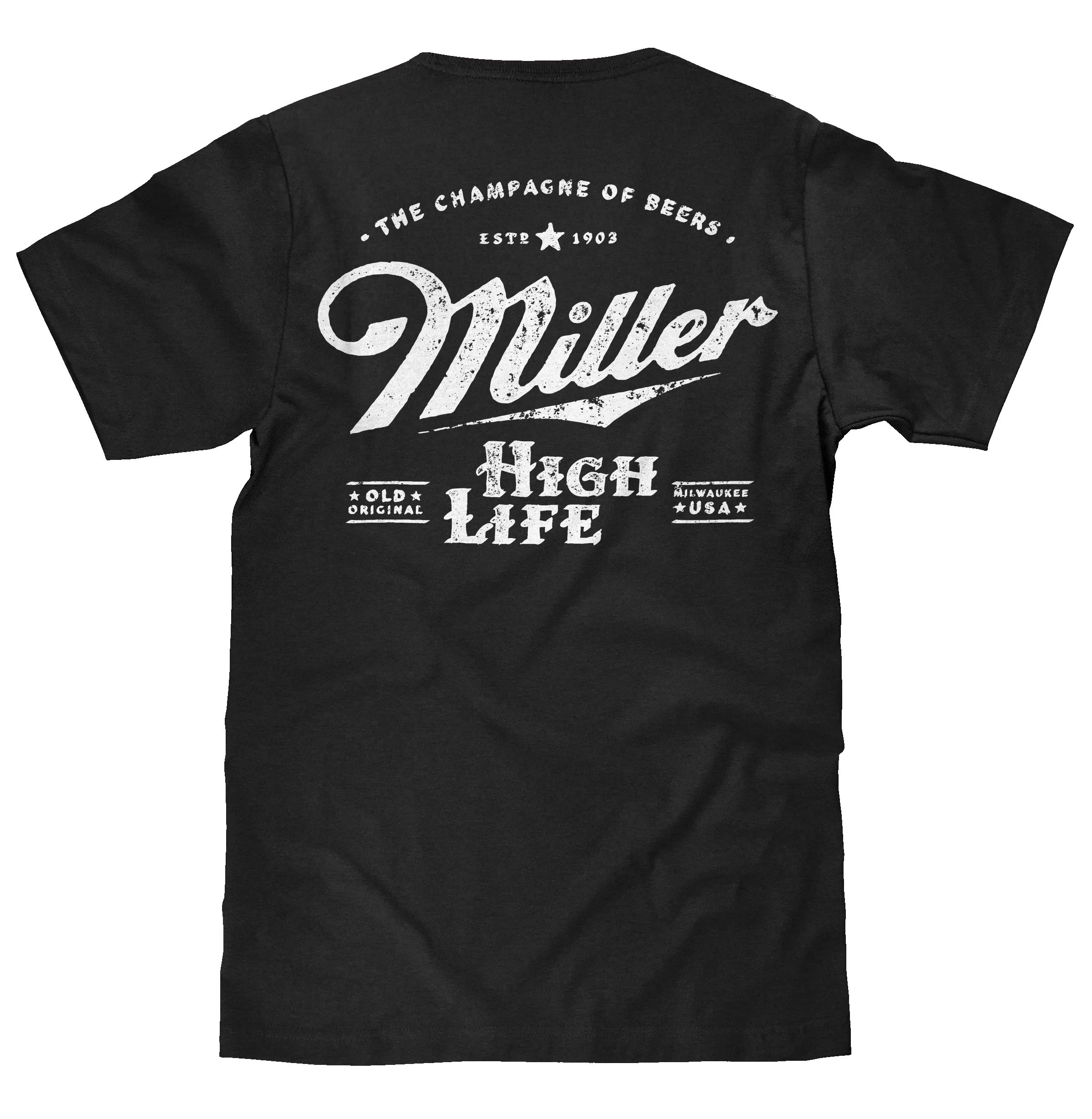 Distressed Miller High Life Logo Front and Back Print T-Shirt - Black sold by Zulily product image thumbnail 2