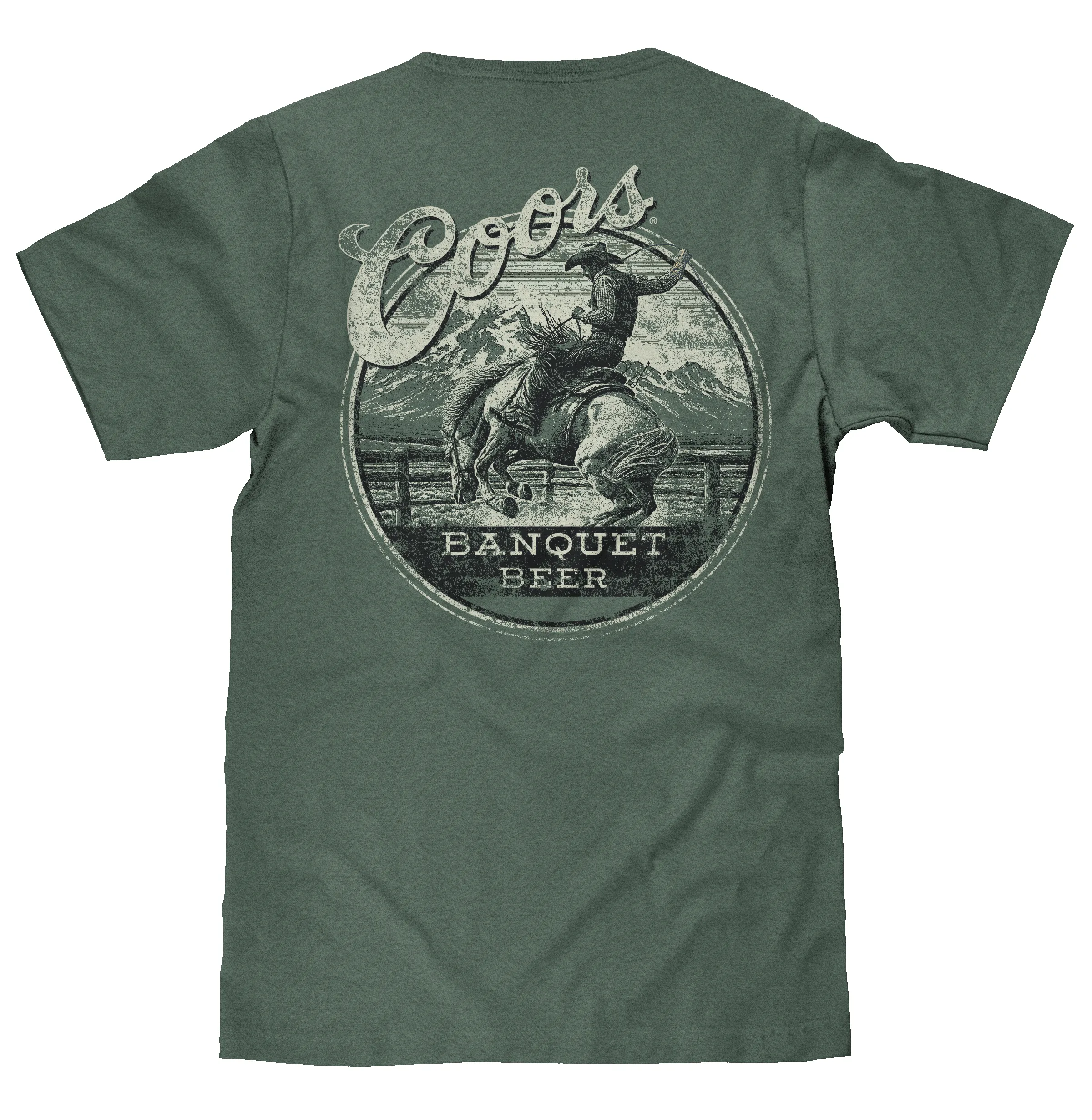 Coors Banquet Beer Rodeo Horse Front Pocket Tee T-Shirt - Cypress Green sold by Zulily product image thumbnail 2