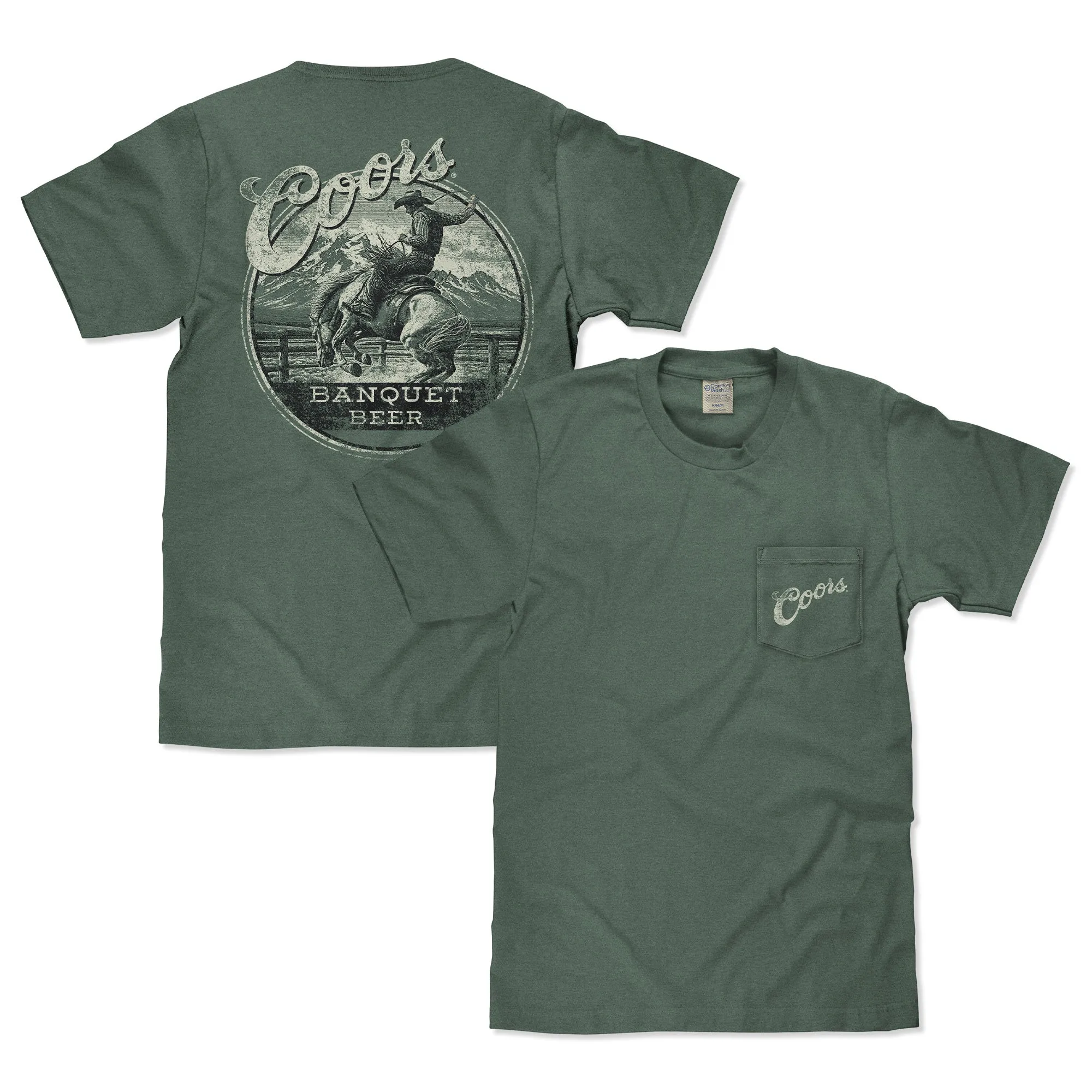 Coors Banquet Beer Rodeo Horse Front Pocket Tee T-Shirt - Cypress Green sold by Zulily product image thumbnail 4