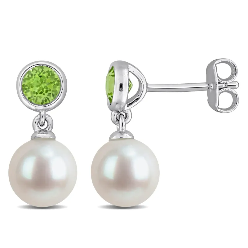Sofia B. Cultured Freshwater Pearl 3/5 CT TGW Peridot Station Drop Earrings Sterling Silver made by Zulily