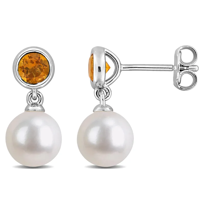 Sofia B. Cultured Freshwater Pearl 3/5 CT TGW Citrine Station Drop Earrings Sterling Silver made by Zulily