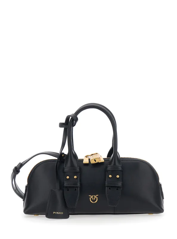 Handbag Bowling Bag Horizontal Black Leather made by Pinko
