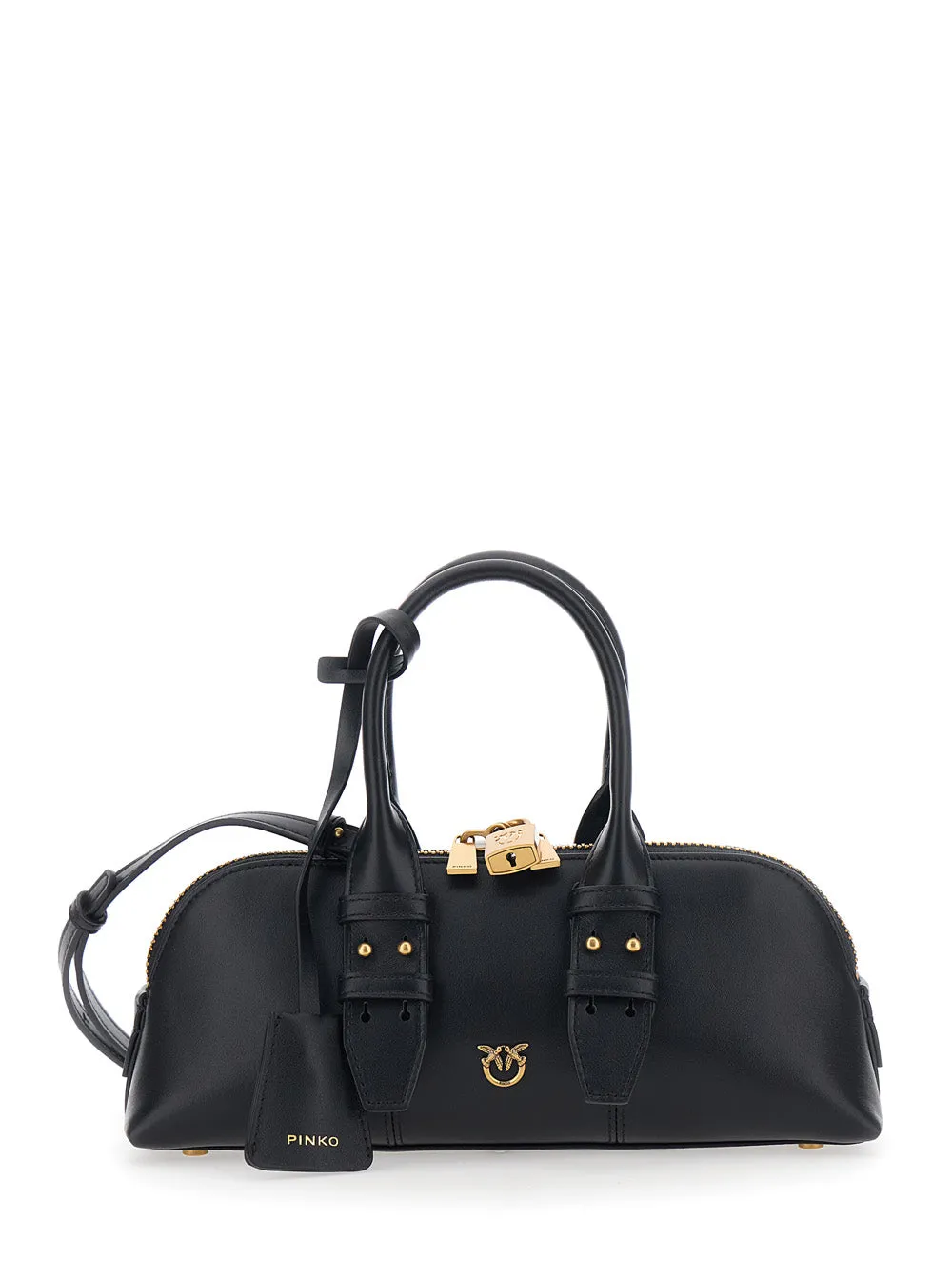 Handbag Bowling Bag Horizontal Black Leather sold by Zulily