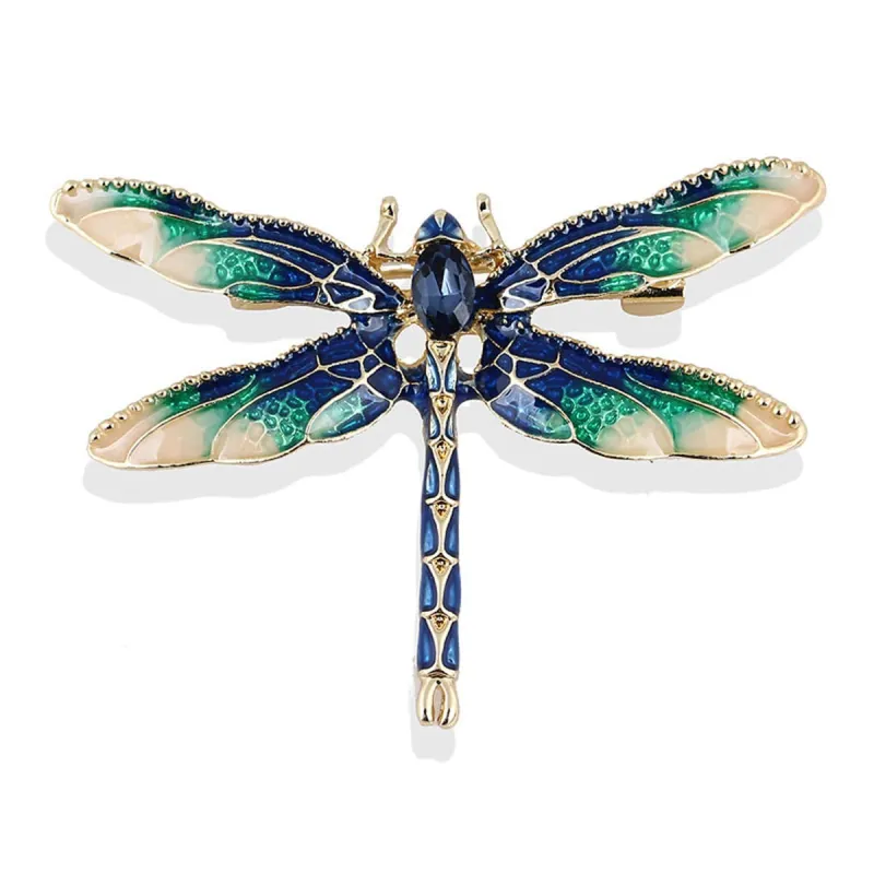 Blue Crystal & Enamel Goldtone Dragonfly Brooch made by Zulily