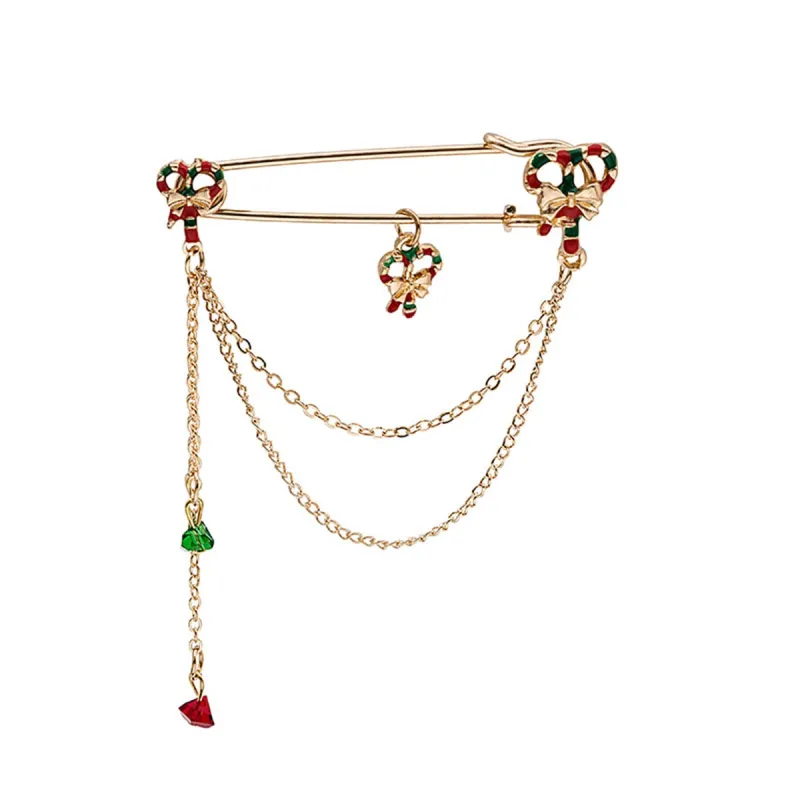 Green Enamel & Acrylic Goldtone Candy Cane Pin Chain Brooch made by Zulily
