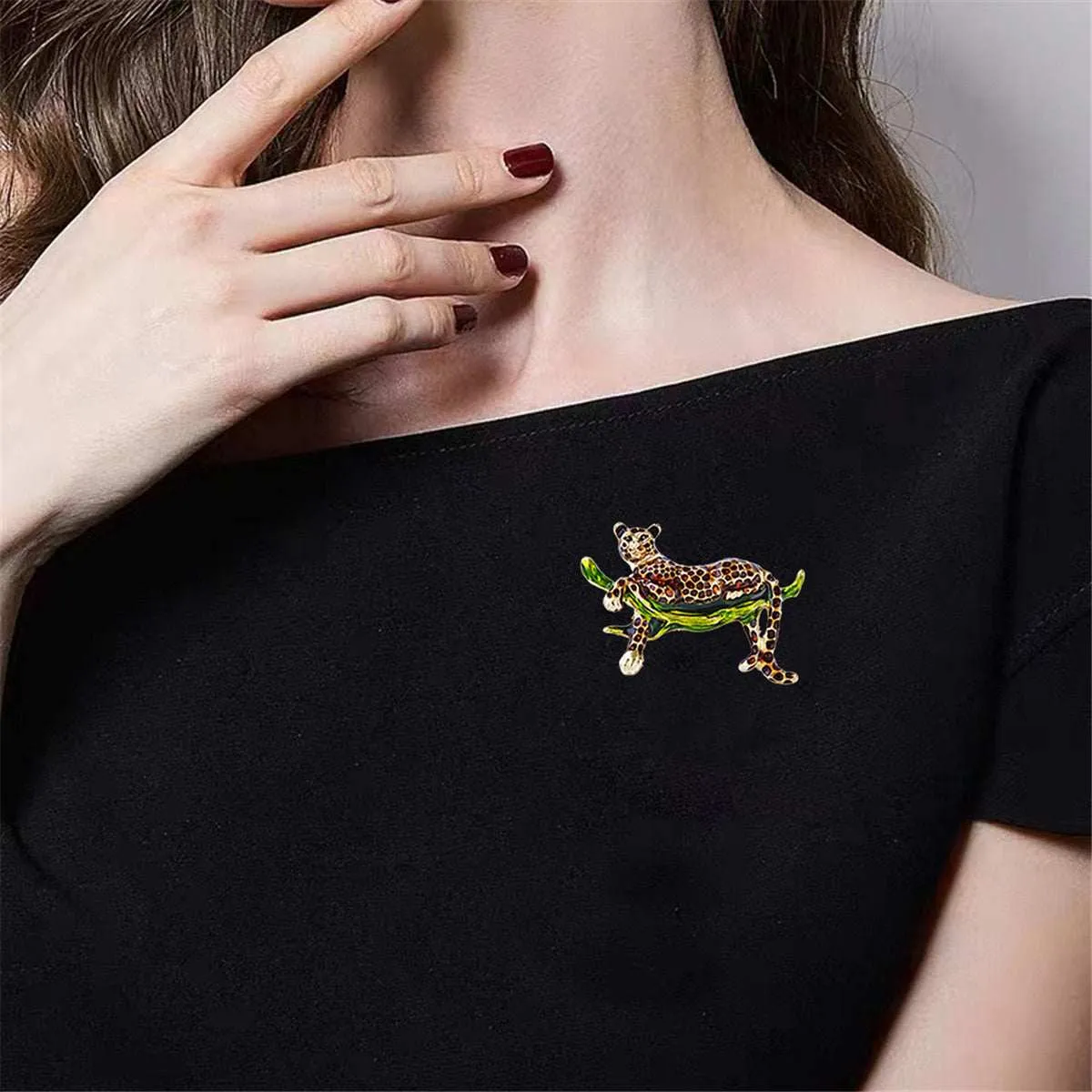 Green Enamel & Goldtone Leopard Brooch sold by Zulily product image thumbnail 2