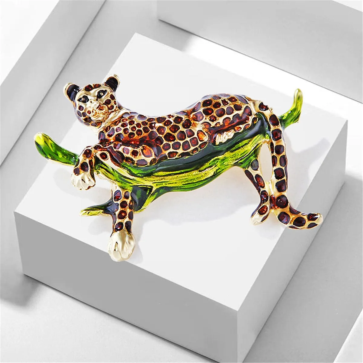 Green Enamel & Goldtone Leopard Brooch sold by Zulily product image thumbnail 3