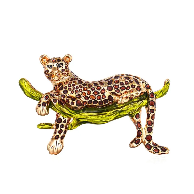 Green Enamel & Goldtone Leopard Brooch made by Zulily