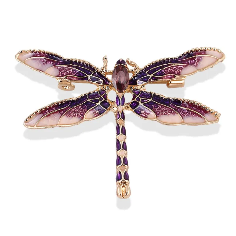 Purple Enamel & Crystal Goldtone Dragonfly Brooch made by Zulily