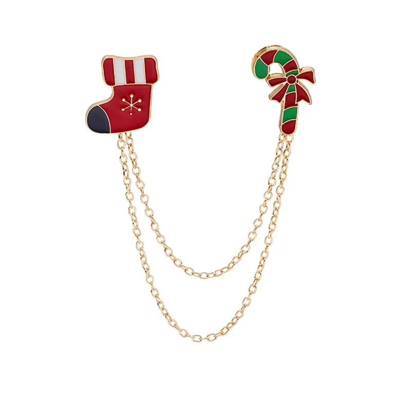 Red Enamel & Goldtone Stocking Candy Cane Chain Brooch made by Zulily