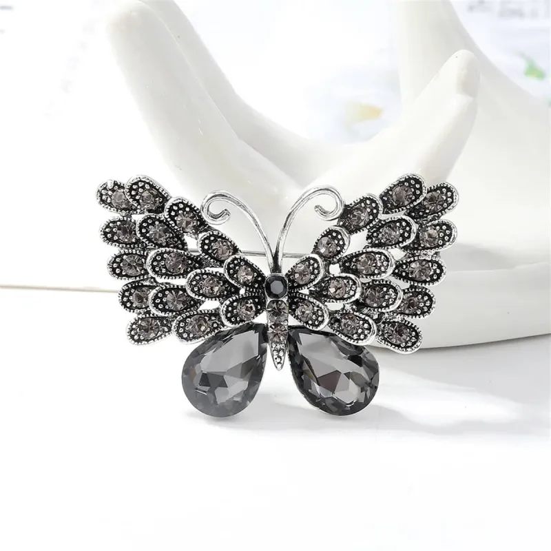 Gray Crystal & Cubic Zirconia Silvertone Butterfly Brooch made by Zulily