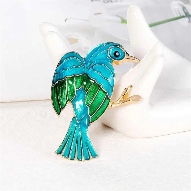 Teal Enamel & Goldtone Bird Brooch made by Zulily