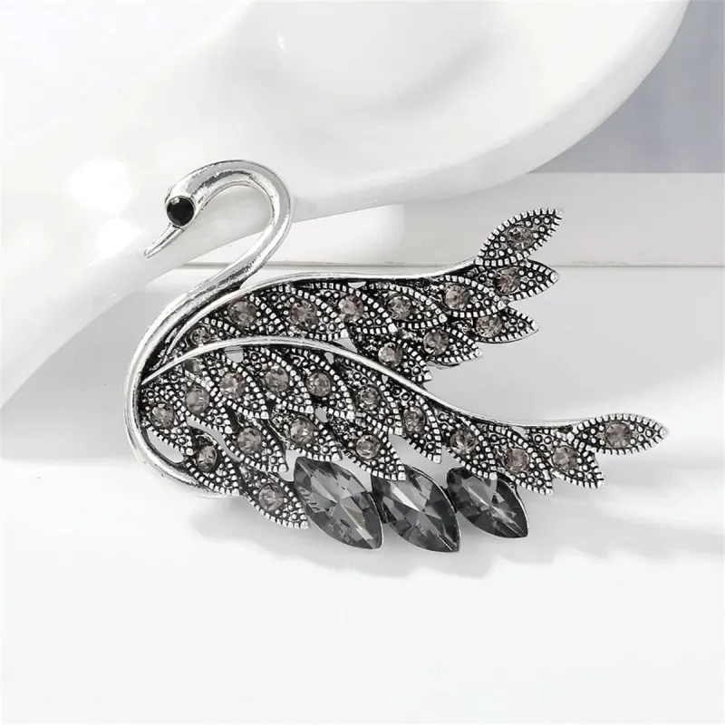 Gray Crystal & Cubic Zirconia Silvertone Swan Brooch made by Zulily