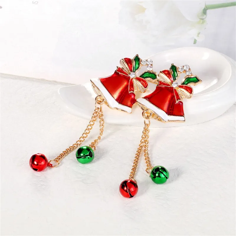 Clear Cubic Zirconia & Red Enamel Bells Brooch made by Zulily