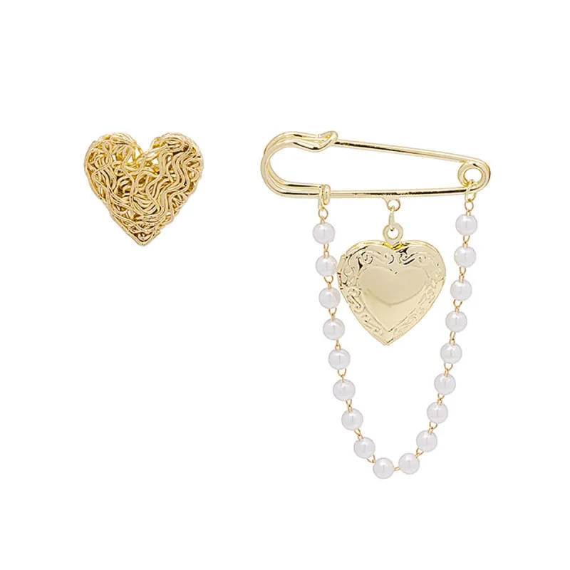 Pearl & Goldtone Chain Heart Brooch - Set of Two made by Zulily