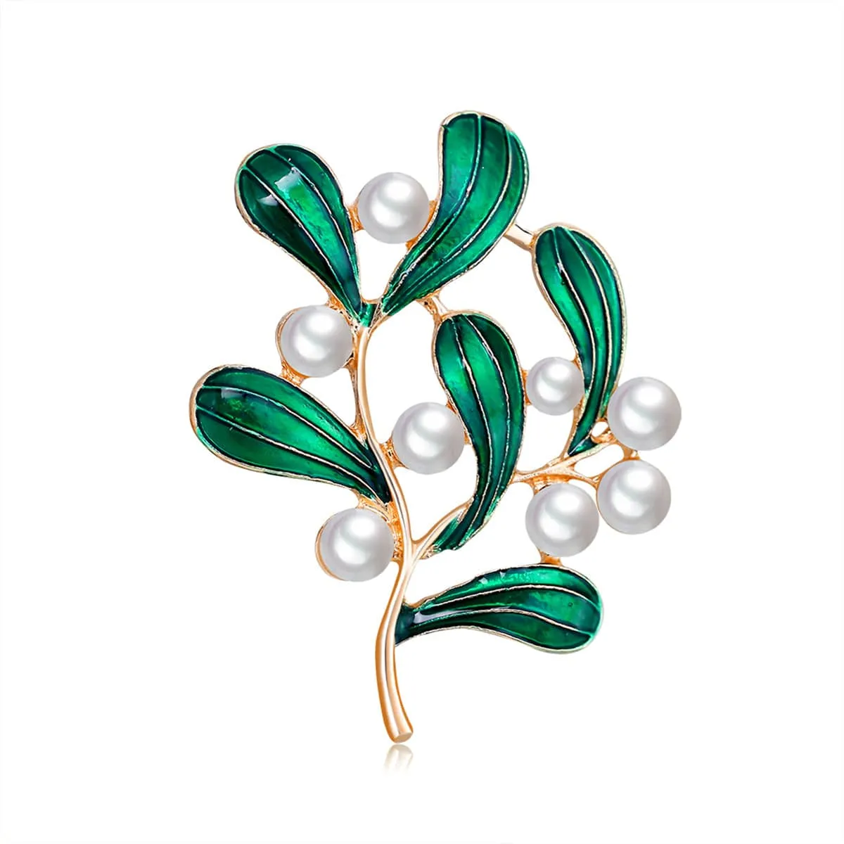 Green Enamel & Pearl Goldtone Botanical Brooch sold by Zulily product image thumbnail 2