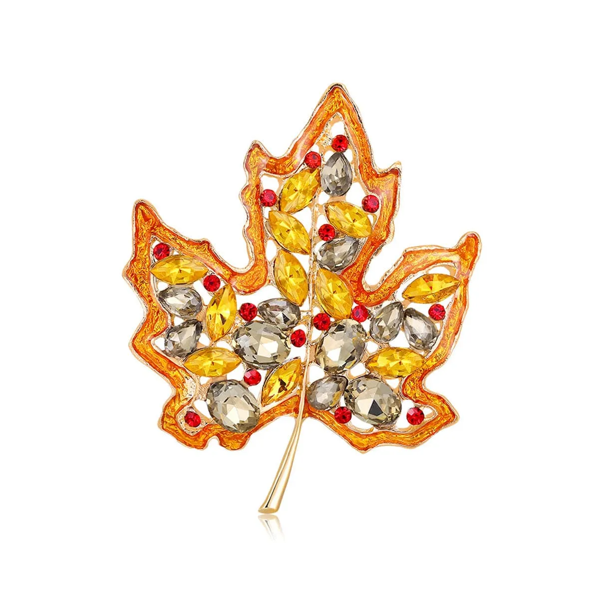 Yellow Crystal & Red Cubic Zirconia Maple Brooch sold by Zulily product image thumbnail 2