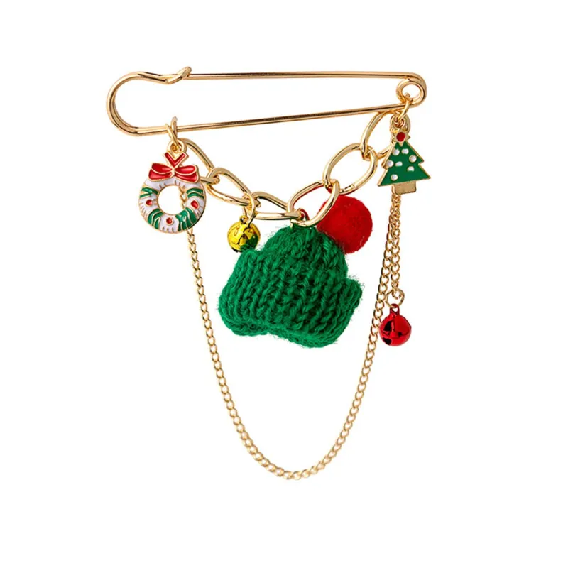 Green Polyster & Enamel Goldtone Christmas Hat Charm Pin Brooch made by Zulily