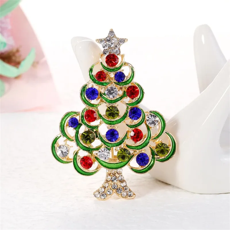 Red Cubic Zirconia & Goldtone Star Christmas Tree Brooch made by Zulily
