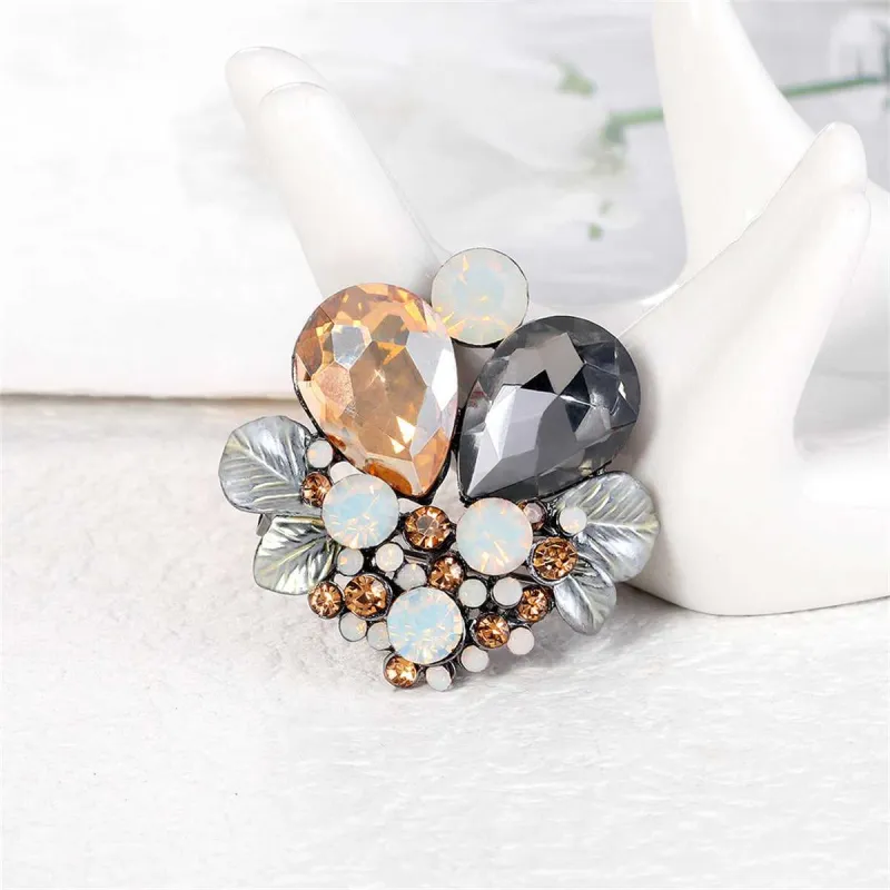 Gray Crystal & Cubic Zirconia Enamel Silvertone Botanical Brooch made by Zulily
