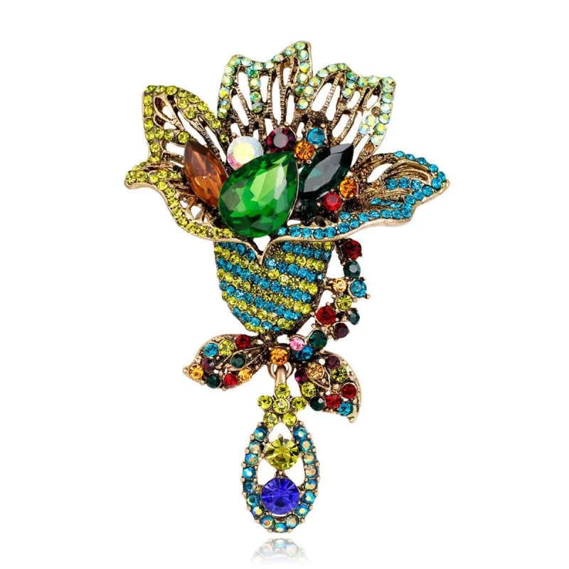 Green Multicolor Crystal & Cubic Zirconia Goldtone Bouquet Brooch made by Zulily