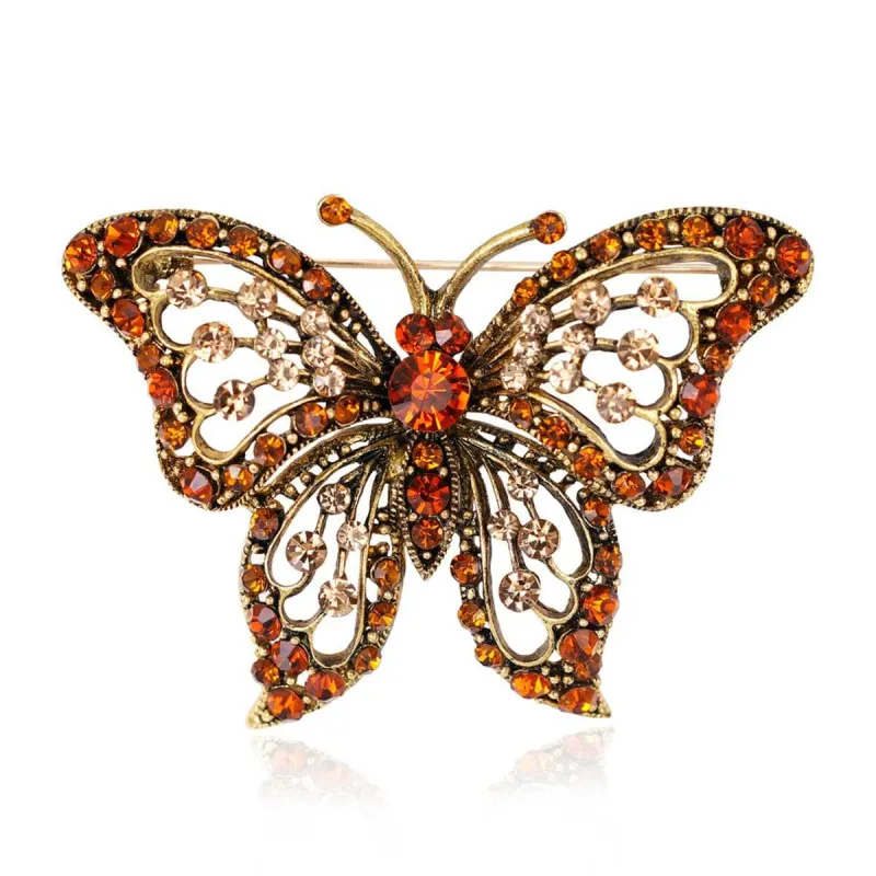 Orange Cubic Zirconia & Goldtone Butterfly Brooch made by Zulily