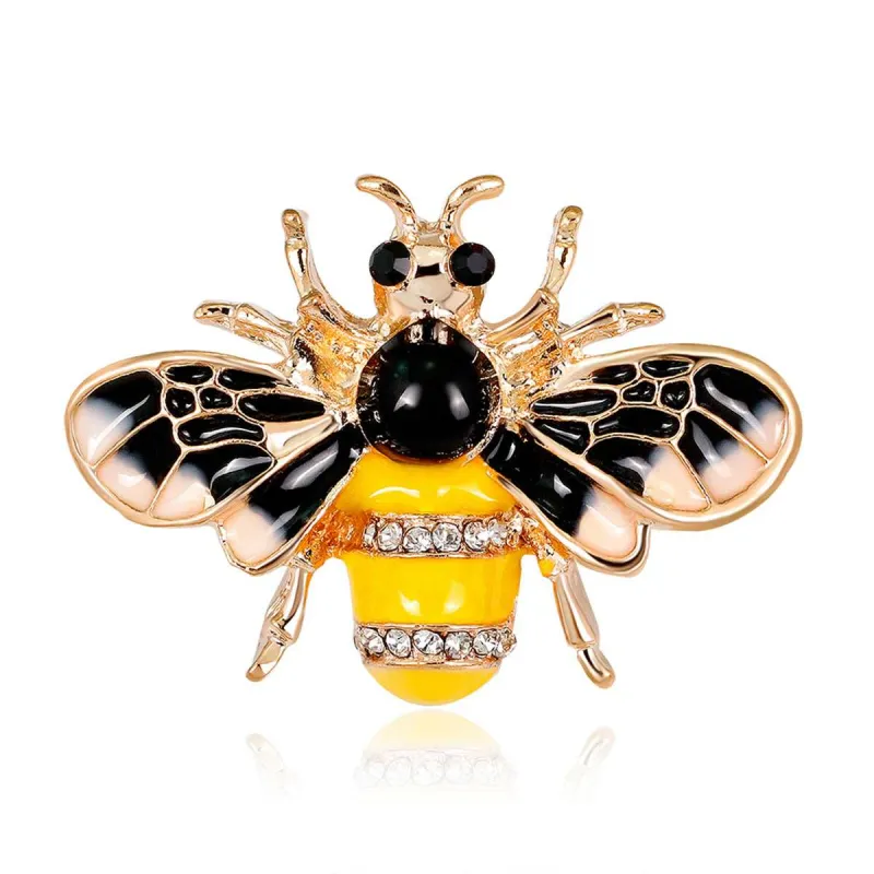 Yellow Enamel & Cubic Zirconia Goldtone Bee Brooch made by Zulily