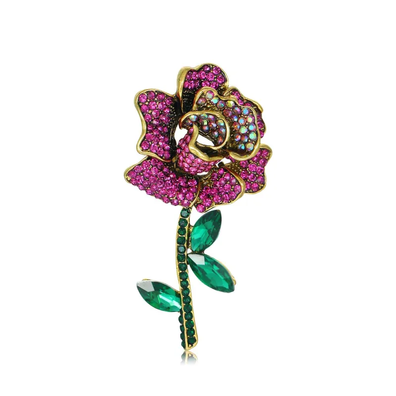 Rose Cubic Zirconia & Crystal Goldtone Rose Brooch made by Zulily