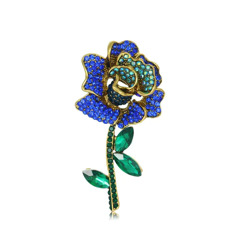 Blue Cubic Zirconia & Crystal Goldtone Rose Brooch made by Zulily