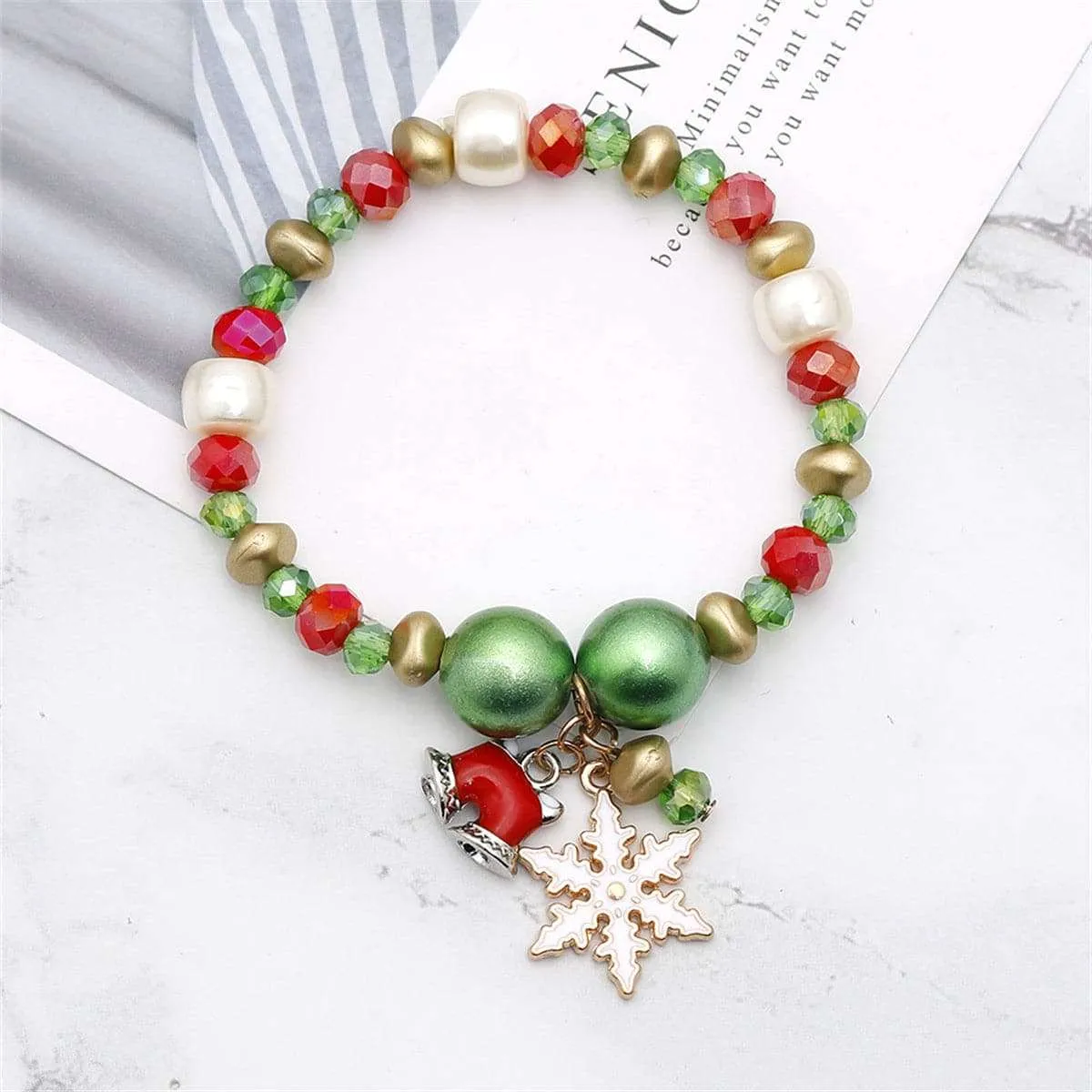 Pearl & Two-Tone Snowflake Bell Stretch Charm Bracelet sold by Zulily product image thumbnail 2