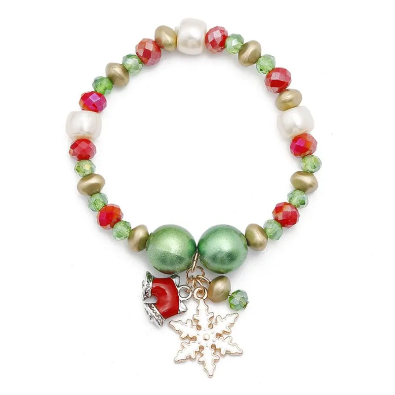 Pearl & Two-Tone Snowflake Bell Stretch Charm Bracelet made by Zulily