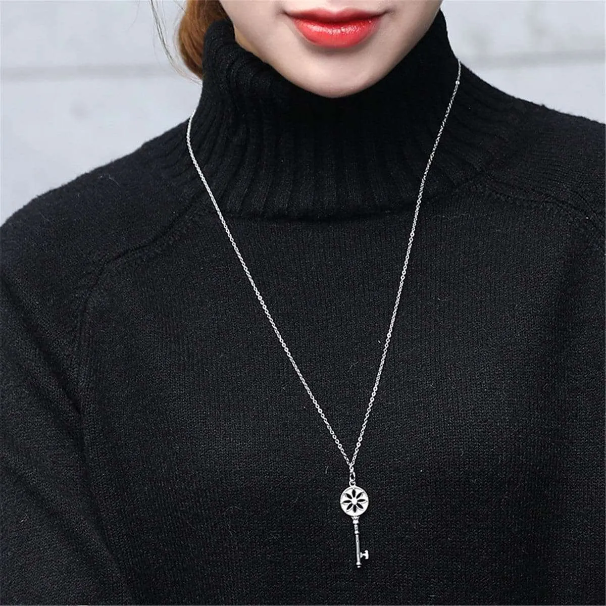 Cubic Zirconia & Silvertone Floral Key Pendant Necklace sold by Zulily product image thumbnail 2