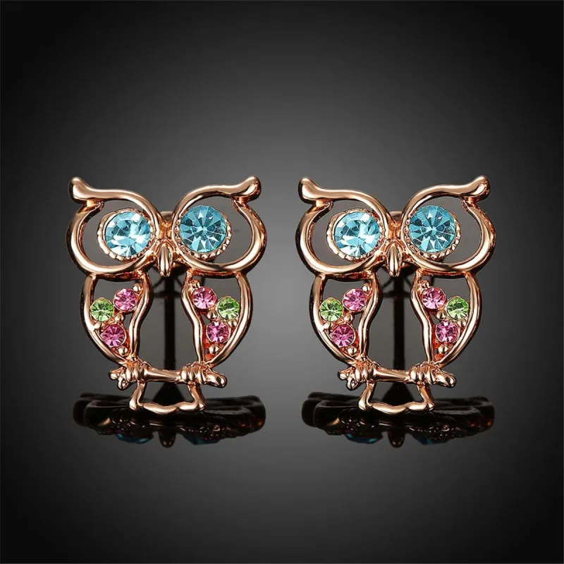 Blue Cubic Zirconias & Rose Goldtone Owl Stud Earrings made by Zulily