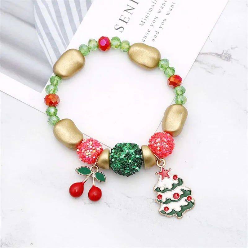 Red & Green Sparkle Tree & Mistletoe Stretch Charm Bracelet made by Zulily