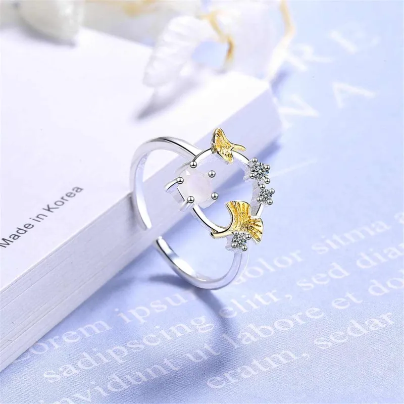 Cubic Zirconia & Catseye Ginkgo Leaf Open Ring made by Zulily