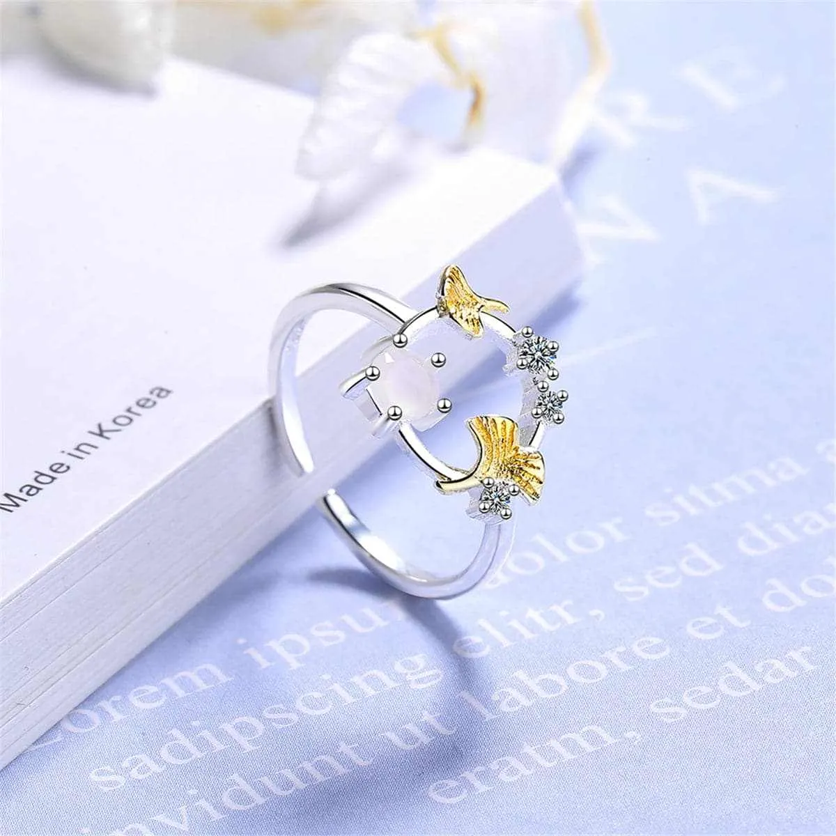 Cubic Zirconia & Catseye Ginkgo Leaf Open Ring sold by Zulily