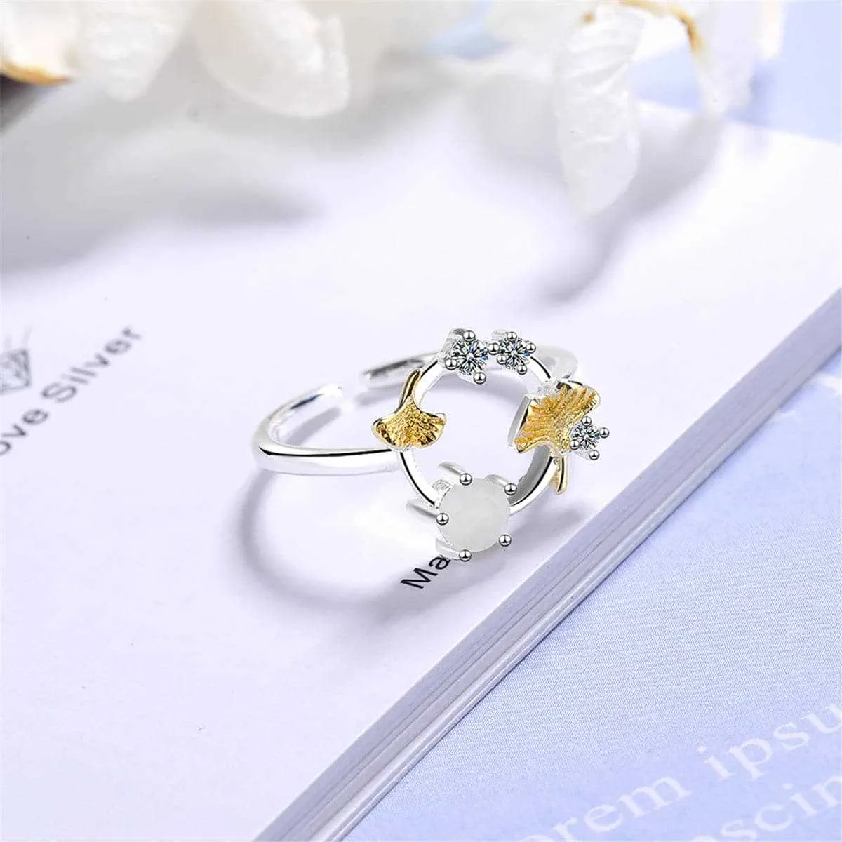Cubic Zirconia & Catseye Ginkgo Leaf Open Ring sold by Zulily product image thumbnail 2