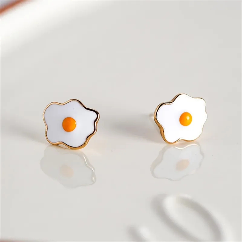 White Enamel & Goldtone Poached Eggs Stud Earrings made by Zulily