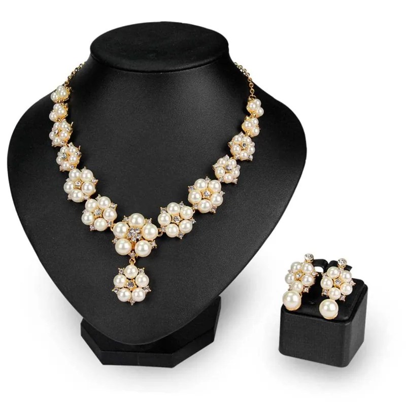 Pearl & Cubic Zirconia Goldtone Floral Statement Necklace Set made by Zulily