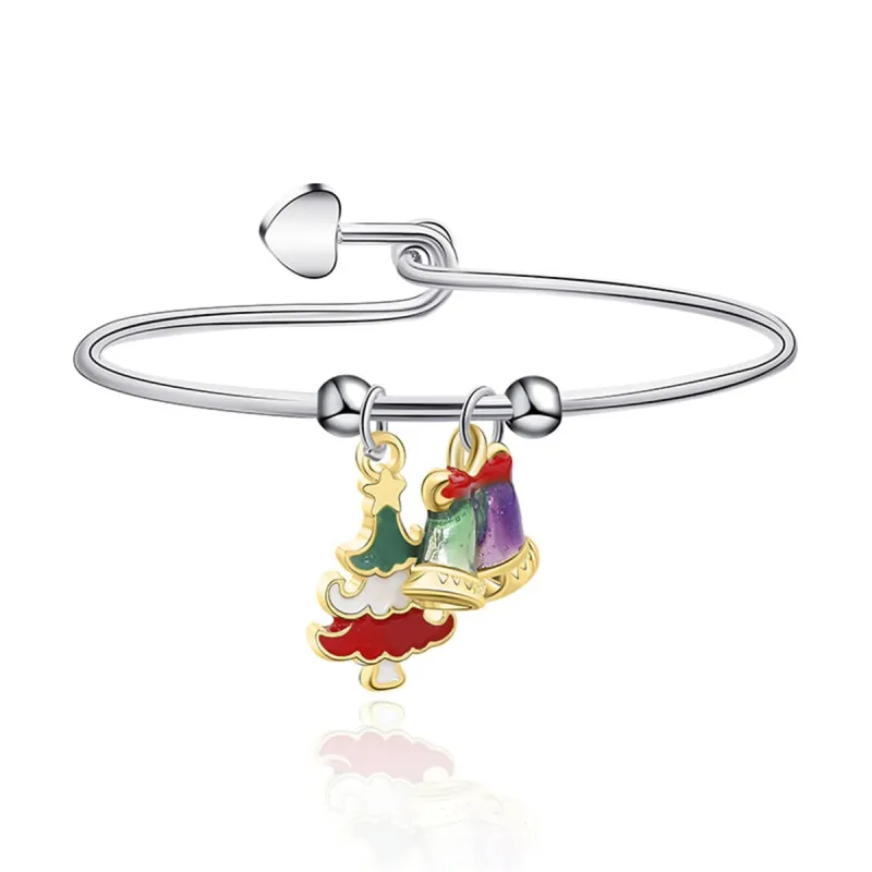 Multicolor Enamel & Two-Tone Christmas Tree & Bells Charm Bangle made by Zulily