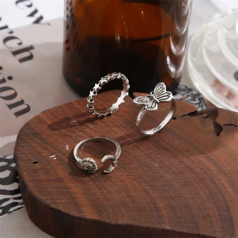 Silvertone Celestial Bypass Ring Set made by Zulily