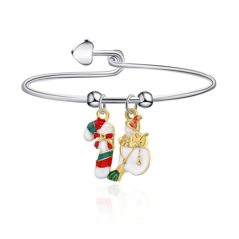 Red Enamel & Two Tone Candy Cane Snowman Charm Bangle made by Zulily