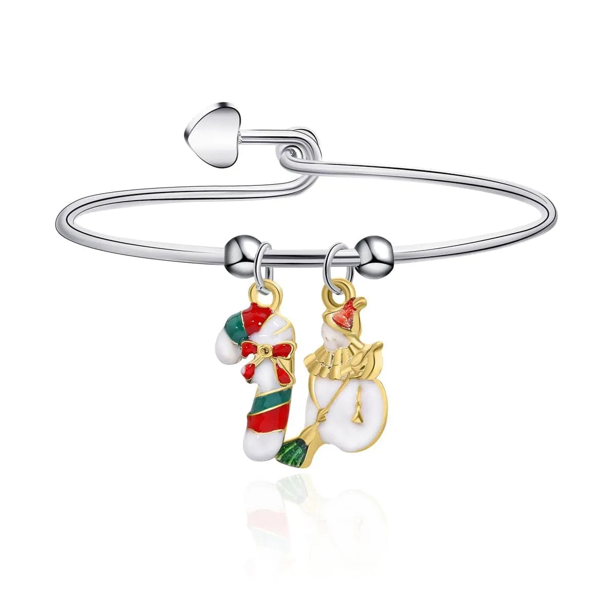 Red Enamel & Two Tone Candy Cane Snowman Charm Bangle sold by Zulily