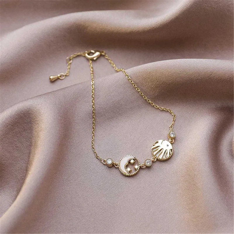 Cubic Zirconia & Shell 18K Gold Plated Round Moon Sun Charm Bracelet made by Zulily