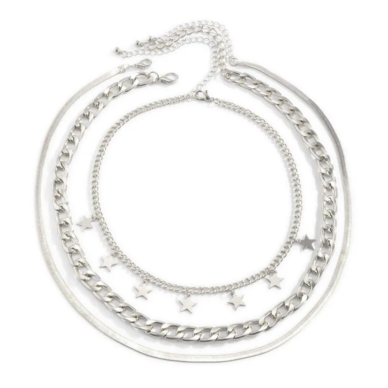 Silvertone Star Station Choker Necklace Set made by Zulily