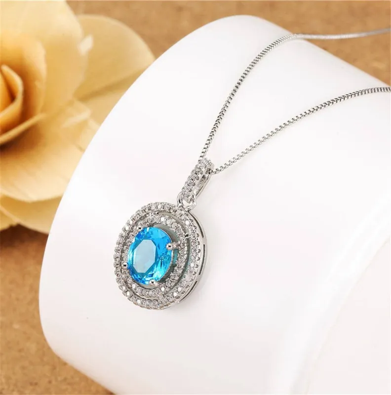 Blue Crystal & Cubic Zirconia Oval Double Halo Pendant Necklace made by Zulily