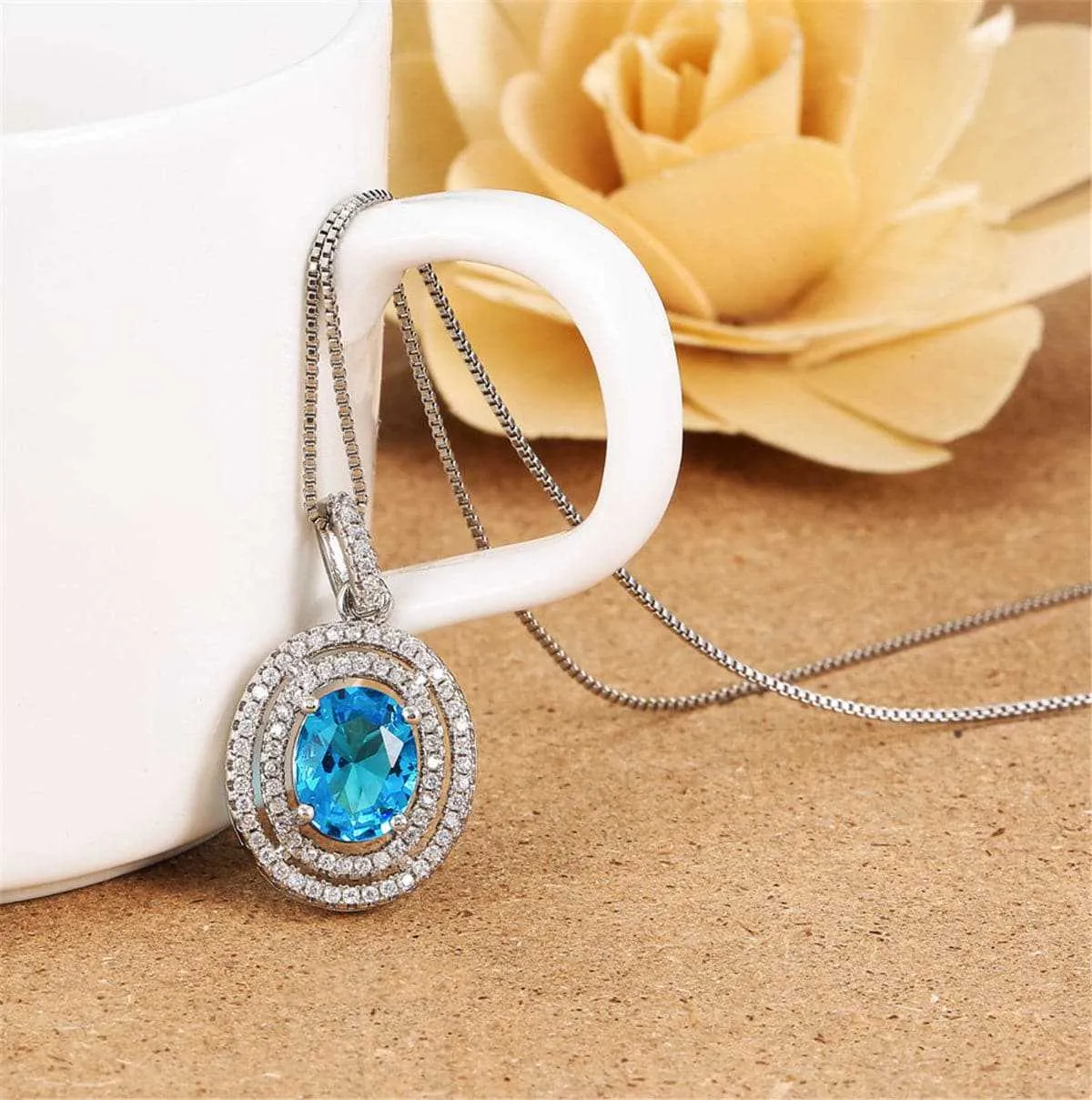 Blue Crystal & Cubic Zirconia Oval Double Halo Pendant Necklace sold by Zulily product image thumbnail 2