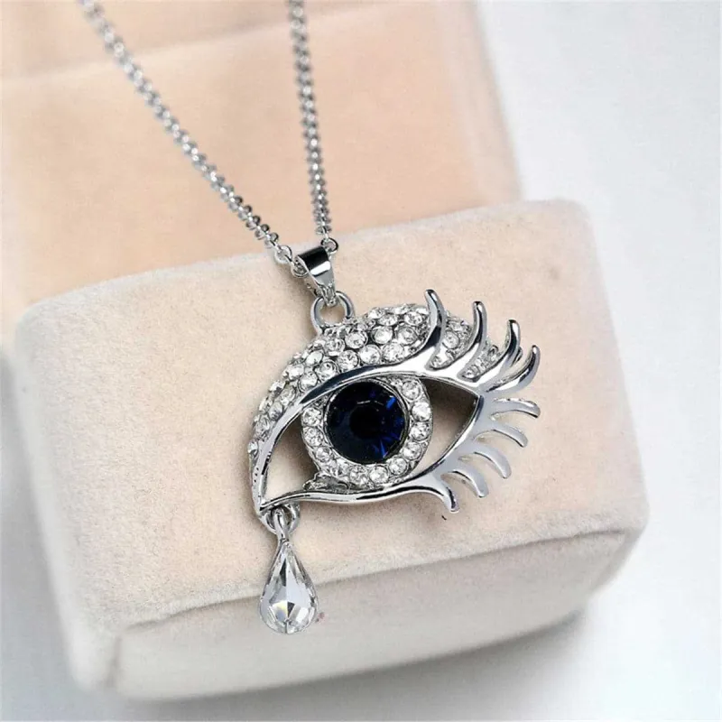 Cubic Zirconia & Blue Round Crystal Devil Eye Bezel Pendant Necklace made by Zulily