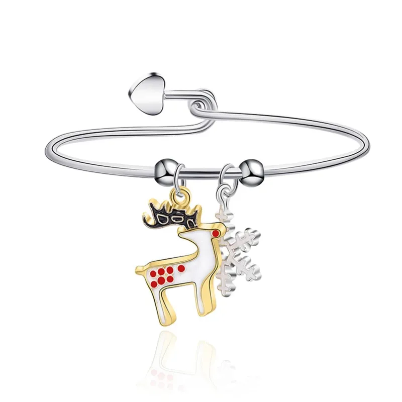 White & Two-Tone Reindeer & Snowflake Charm Bangle made by Zulily