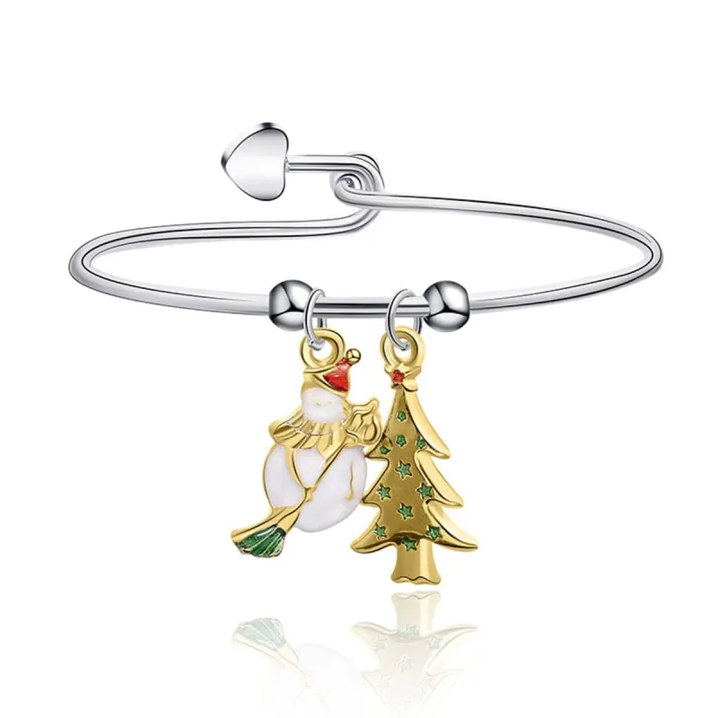 Green & Two-Tone Christmas Tree & Snowman Charm Bangle made by Zulily